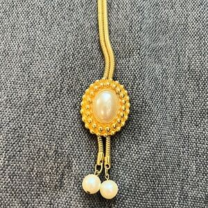 Adjustable Gold and Pearl Bolo Necklace